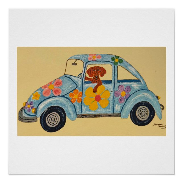 Dachshund in Hippie car Poster (Front)
