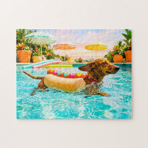 Dachshund in hotdog suit jigsaw puzzle