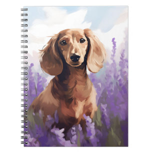 Dachshund in Lavender field Notebook