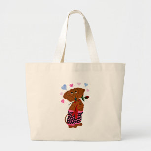 Dachshund In Pink Heart Shorts Large Tote Bag
