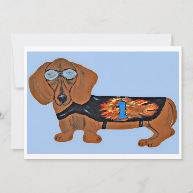 Dachshund in Racing Jacket Flat Note Card (Front)