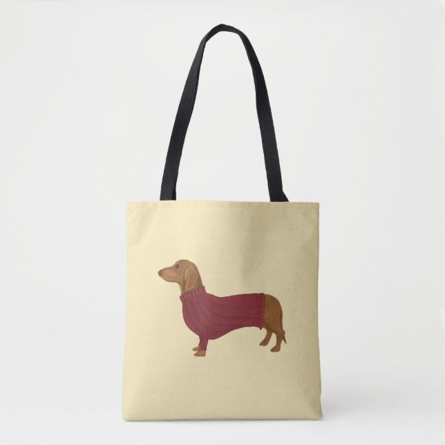 Dachshund In Red Sweater Tote Bag (Front)