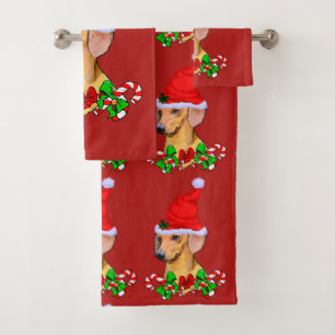Dachshund in Santa Hat Christmas Bath Towel Set