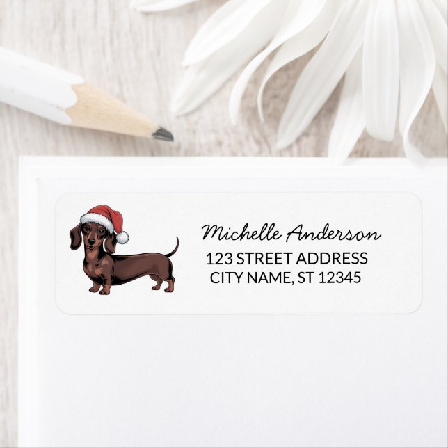 Dachshund in Santa Hat Christmas Return Address    Label (Insitu)