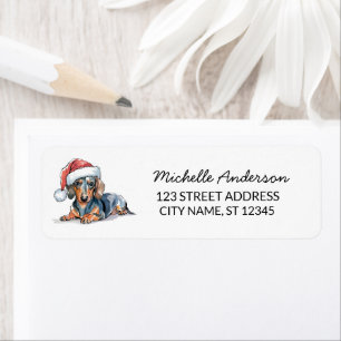 Dachshund in Santa Hat Christmas Return Address    Return Address Label