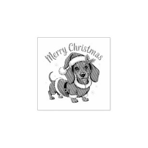 Dachshund in Santa Hat Christmas Rubber Stamp