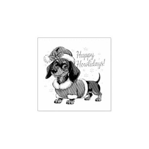 Dachshund in Santa Hat Christmas  Rubber Stamp