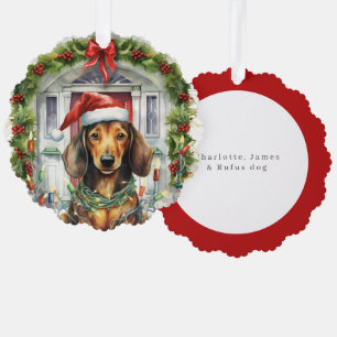 Dachshund in Santa Hat Front Door Christmas Tree Decoration Card