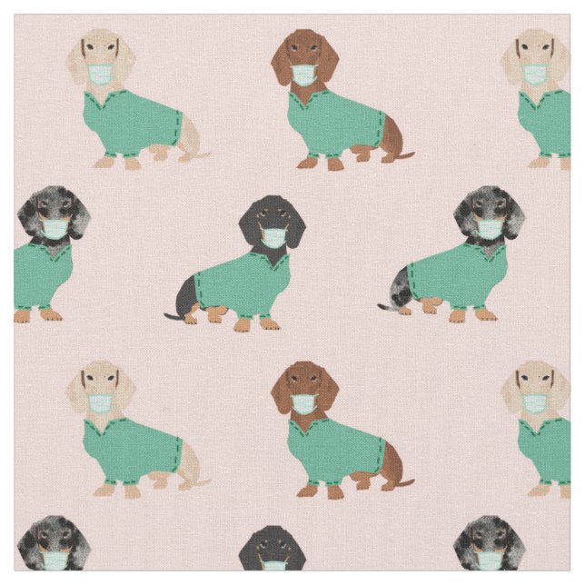 Dachshund in scrubs light pink fabric (Close Up)