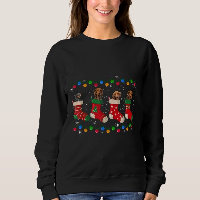 Dachshund In Socks Christmas Light Dog Lover Sweatshirt (Front)