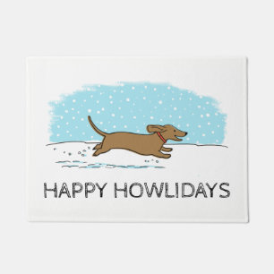 Dachshund in the Snow Holiday Cute Custom Doormat