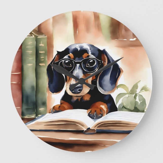Dachshund in Watercolor Art Large Clock (Front)