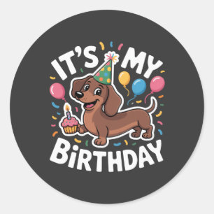 Dachshund It's My Birthday Classic Round Sticker