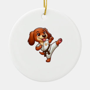 Dachshund karate martial arts high kick ceramic ornament