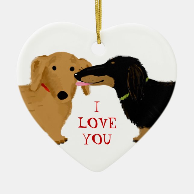 Dachshund Kiss Cute Wiener Dogs Love | Custom Ceramic Tree Decoration (Front)