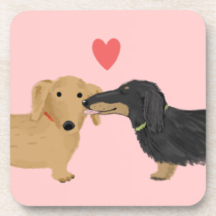 Dachshund Kiss with Heart Coaster