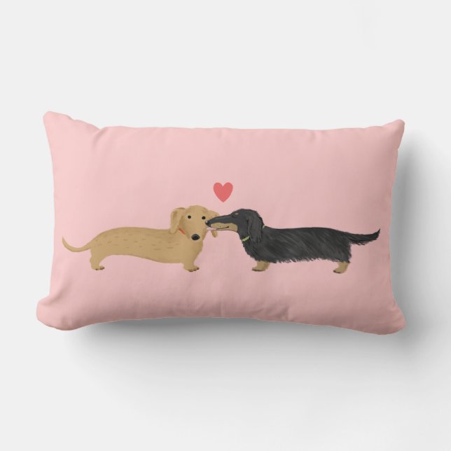 Dachshund Kiss with Heart | Cute Wiener Dogs Love Lumbar Cushion (Front)