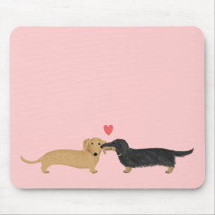 Dachshund Kiss with Heart on Pink Mouse Pad