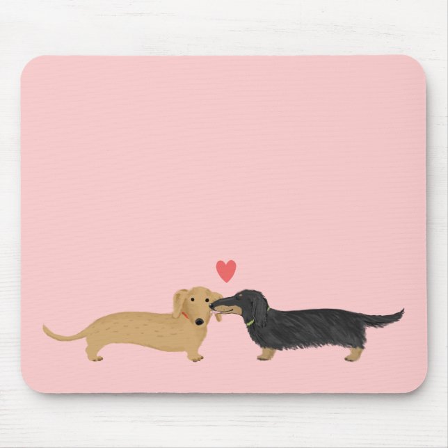 Dachshund Kiss with Heart on Pink Mouse Pad (Front)