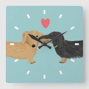 Dachshund Kiss with Heart Square Wall Clock