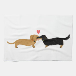 Dachshund Kiss with Heart Tea Towel