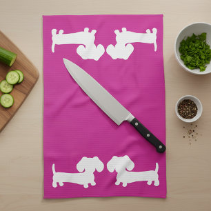 Dachshund Kitchen Dish Towel Hot Pink Host Gift