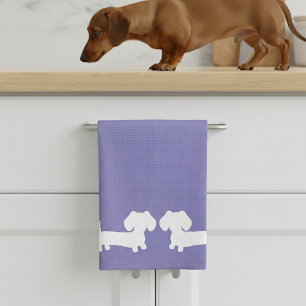 Dachshund Kitchen Dish Towel Periwinkle Purple