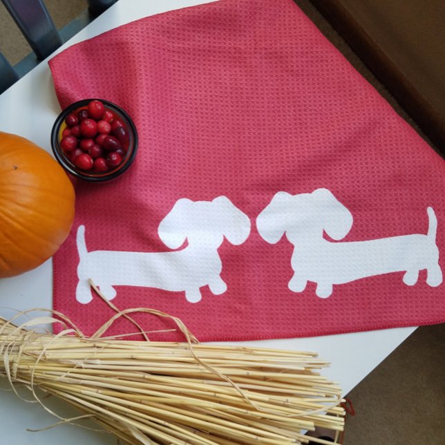 Dachshund Kitchen Dish Towel Waffle (Wiener dog dish towel gift - useful and cute gift for a dachshund mom or a doxie dad)
