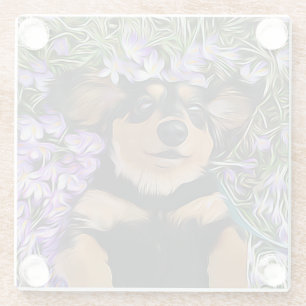 Dachshund Laying In Purple Flowers Glass Coaster