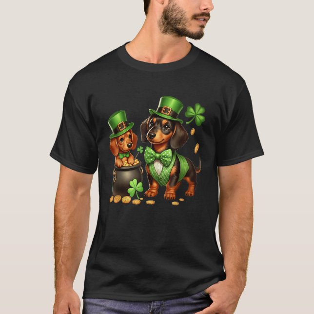 Dachshund Leprechaun St Patricks Day Shamrock Kids T-Shirt (Front)