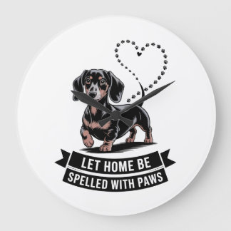 Dachshund Let Home Be Spelled With Paws Large Clock