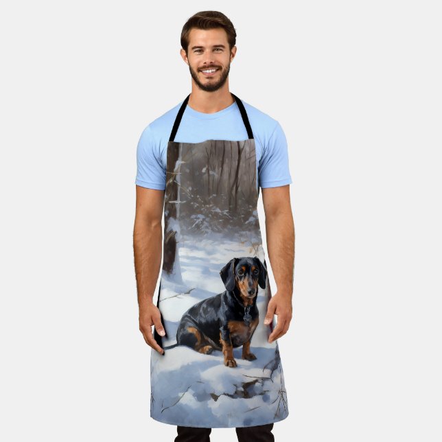 Dachshund Let It Snow Christmas Apron (Worn)