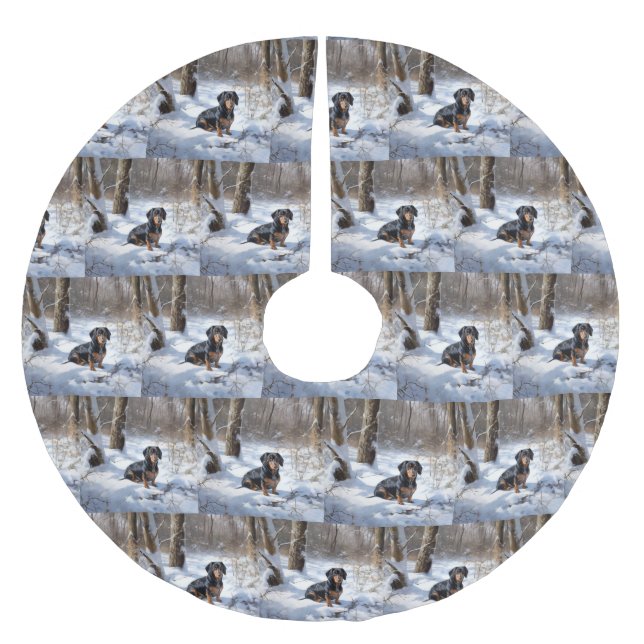 Dachshund Let It Snow Christmas Brushed Polyester Tree Skirt (Front)