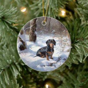 Dachshund Let It Snow Christmas Ceramic Ornament