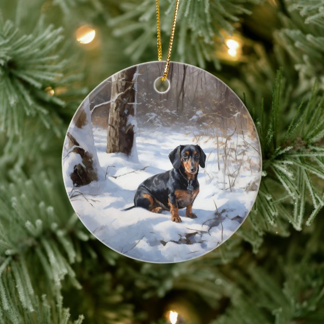 Dachshund Let It Snow Christmas Ceramic Ornament (Tree)