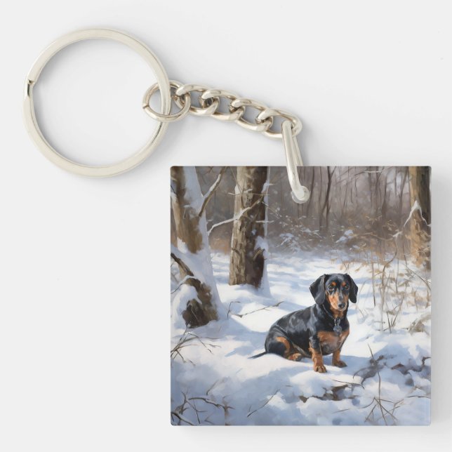 Dachshund Let It Snow Christmas Key Ring (Front)