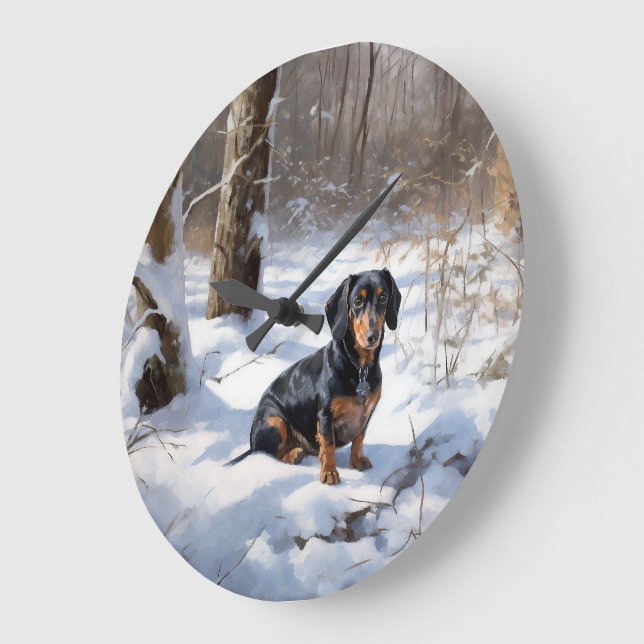 Dachshund Let It Snow Christmas Large Clock (Angle)