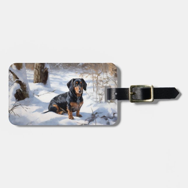 Dachshund Let It Snow Christmas Luggage Tag (Front Horizontal)