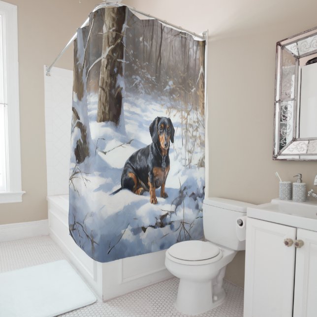 Dachshund Let It Snow Christmas Shower Curtain (In Situ)