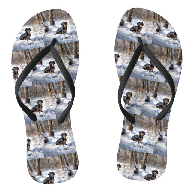 Dachshund Let It Snow Christmas Thongs (Footbed)