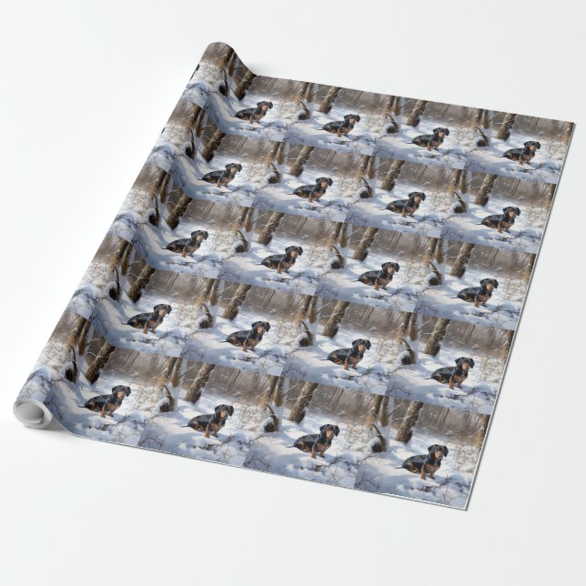 Dachshund Let It Snow Christmas Wrapping Paper (Unrolled)