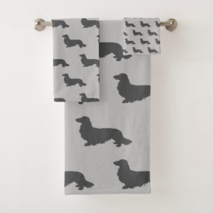 Dachshund Long Hair Gray Bathroom Décor Towel Set