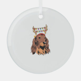 Dachshund Long Hair Reindeer Christmas Tree Lights Glass Tree Decoration