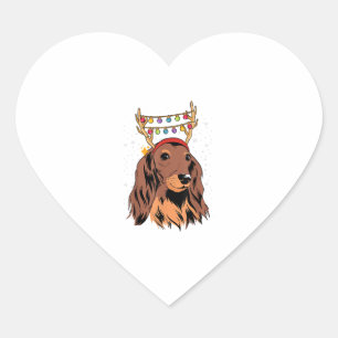 Dachshund Long Hair Reindeer Christmas Tree Lights Heart Sticker