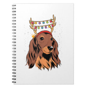 Dachshund Long Hair Reindeer Christmas Tree Lights Notebook