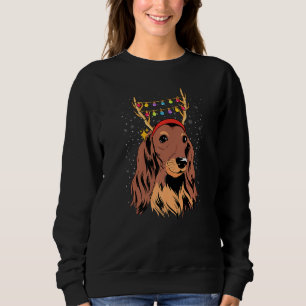 Dachshund Long Hair Reindeer Christmas Tree Lights Sweatshirt
