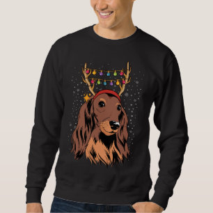 Dachshund Long Hair Reindeer Christmas Tree Lights Sweatshirt