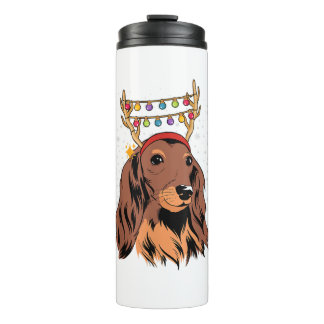Dachshund Long Hair Reindeer Christmas Tree Lights Thermal Tumbler