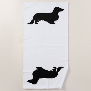 Dachshund Long Hair - Silhouette 1 Beach Towel