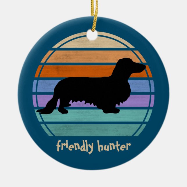 Dachshund Long Hair - Silhouette 1 Ceramic Ornament (Front)